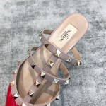 Valentino VT Collection Three Strap Flat Heel Slipper Patent Leather Red