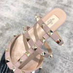 Valentino VT Collection Three Strap Flat Heel Slipper Patent Leather Black