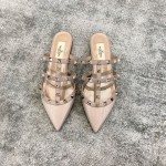 Valentino VT Collection Three Strap Flat Heel Slipper Patent Leather Nude Pink