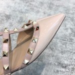 Valentino VT Collection Three Strap Flat Heel Slipper Patent Leather Nude Pink