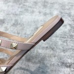 Valentino VT Collection Three Strap Flat Heel Slipper Patent Leather Nude Pink