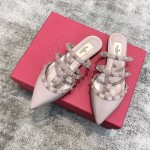 Valentino VT Three Strap Flat Heel Slipper Nude Pink