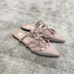 Valentino VT Three Strap Flat Heel Slipper Nude Pink