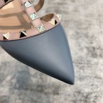 Valentino VT Collection Three Strap Flat Heel Slipper Haze Blue