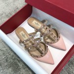 Valentino VT Collection Three Strap Flat Heel Slipper Patent Leather Pink