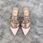 Valentino VT Collection Three Strap Flat Heel Slipper Patent Leather Pink