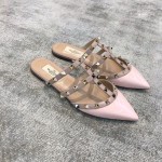 Valentino VT Collection Three Strap Flat Heel Slipper Patent Leather Pink
