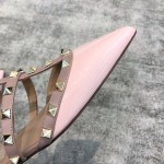 Valentino VT Collection Three Strap Flat Heel Slipper Patent Leather Pink