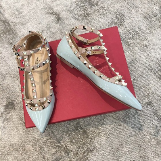 Valentino VT Collection Two Strap Flats Patent Leather Blue