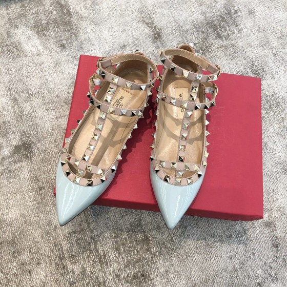 Valentino VT Collection Two Strap Flats Patent Leather Blue