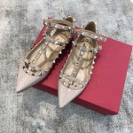 Valentino VT Two Strap Flats Patent Leather Nude Pink