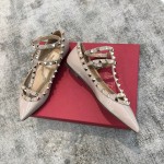 Valentino VT Two Strap Flats Patent Leather Nude Pink