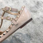 Valentino VT Two Strap Flats Patent Leather Nude Pink