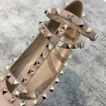 Valentino VT Two Strap Flats Patent Leather Nude Pink