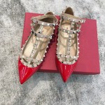 Valentino VT Collection Two Strap Flats Patent Leather Red