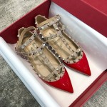 Valentino VT Collection Two Strap Flats Patent Leather Red