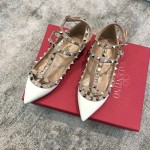 Valentino VT Collection Two Strap Flats Patent Leather White