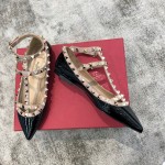 Valentino VT Collection Two Strap Flats Patent Leather Black