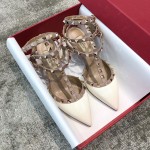 Valentino VT Collection Triple Strap Mid Heel 6.5cm Patent Leather White