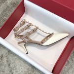 Valentino VT Collection Triple Strap Mid Heel 6.5cm Patent Leather White