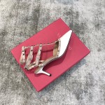 Valentino VT Collection Triple Strap Mid Heel 6.5cm Patent Leather White