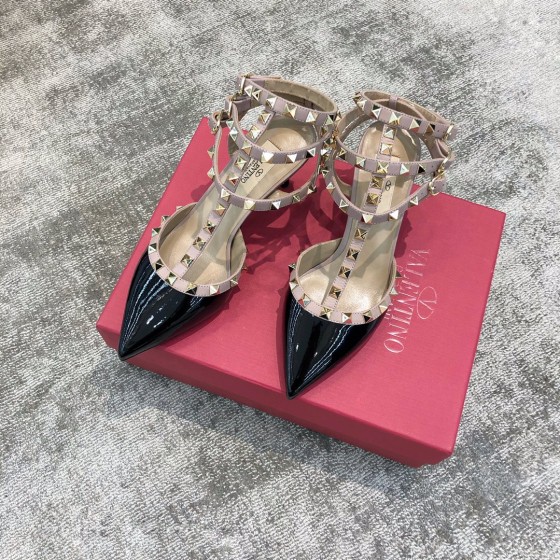 Valentino VT Collection Triple Strap Mid Heel 6.5cm Patent Leather Black