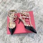 Valentino VT Collection Triple Strap Mid Heel 6.5cm Patent Leather Black