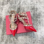 Valentino VT Collection Triple Strap Mid Heel 6.5cm Patent Leather Red