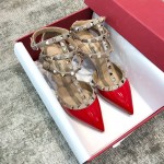 Valentino VT Collection Triple Strap Mid Heel 6.5cm Patent Leather Red