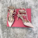 Valentino VT Collection Triple Strap Mid Heel 6.5cm Patent Leather Nude Pink