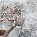 Valentino VT Collection Triple Strap Mid Heel 6.5cm Patent Leather Nude Pink