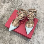 Valentino VT Collection Triple Strap Mid Heel 6.5cm Patent Leather Blue