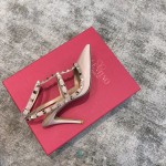 Valentino VT Collection Two Strap Mid Heel 10cm Patent Leather Nude Pink