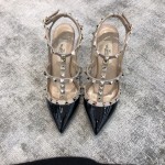 Valentino VT Collection Two Strap Mid Heel 10cm Patent Leather Black