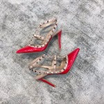 Valentino VT Collection Two Strap Mid Heel 10cm Patent Leather Red
