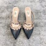 Valentino VT Collection One strap diagonal heel slipper 6.5CM Black nude laces