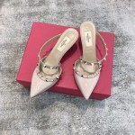 Valentino VT Collection One strap slant heel slipper 6.5CM Patent leather nude pink