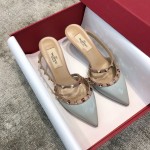 Valentino VT Collection One strap slant heel slipper 6.5CM Patent leather blue