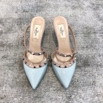 Valentino VT Collection One strap slant heel slipper 6.5CM Patent leather blue