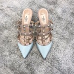 Valentino VT Collection Three Strap Low Heel Slipper 6.5CM Patent Leather Blue