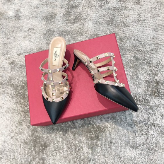 Valentino VT Collection Triple Strap Mid Heel Flip Flop 6.5CM Black Nude Strap