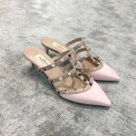 Valentino VT Collection Triple Strap Mid Heel Slipper 6.5CM Patent Leather Pink