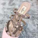 Valentino VT Collection Triple Strap Mid Heel Slipper 6.5CM Patent Leather Pink