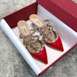 Valentino VT Collection Triple Strap Mid Heel Slipper 6.5CM Patent Leather Red