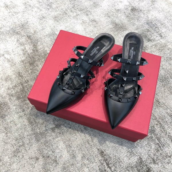 Valentino VT Collection Triple Strap Mid Heel Drag 6.5CM Black