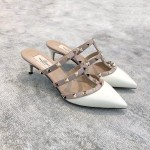 Valentino VT Collection Triple Strap Mid Heel Slipper 6.5CM Patent Leather White