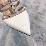 Valentino VT Collection Triple Strap Mid Heel Slipper 6.5CM Patent Leather White