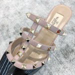 Valentino VT Collection Triple Strap Mid Heel Slipper 6.5CM Patent Leather Black