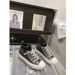 DIOR rattan plaid casual high top shoes fashion board shoes women black