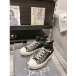 DIOR rattan plaid casual high top shoes fashion board shoes women black